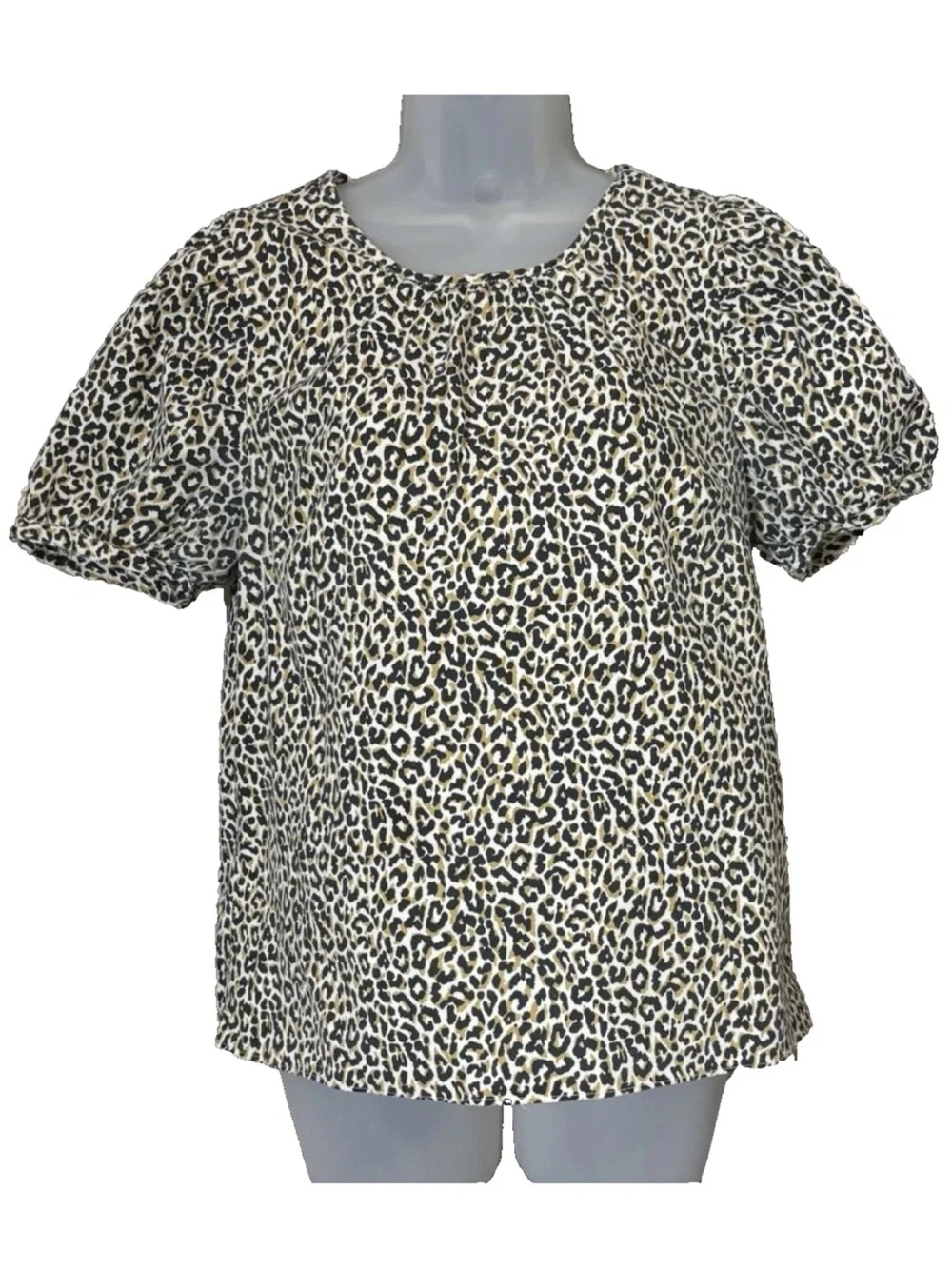 J. Crew Women's Leopard Print Puff Sleeve Cotton Top Size M